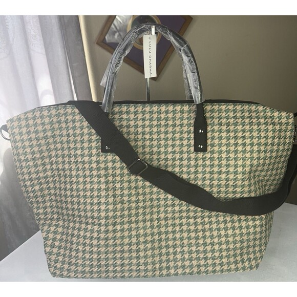 Lulu Dharma Houndstooth Weekender Bag Crossbody Strap Green Tan LDW32G1OS - Picture 1 of 9